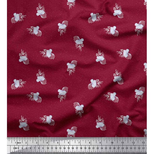 Soimoi Red Poly Georgette Fabric Artistic Floral Print Sewing Fabric Yard 52 Inch Wide