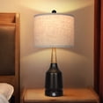 thumbnail image 2 of OUTON Metal Table Lamp Set of 2 Bedside Table Lamps with Wood Design&Linen Fabric Lampshade for Bedroom Living Room, Bulb Included, 2 of 9