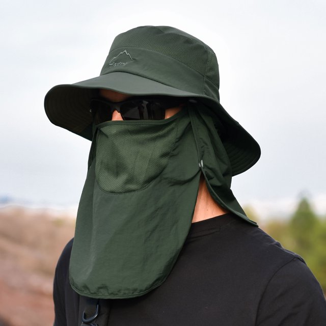 Romacci Protection de Chapeau de Soleil à Grand Bord, Couvre-Visage à Rabat de Nuque, Multifonction pour la Randonnée, la Pêche, la Plage