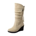 thumbnail image 2 of Mikilon Chaussures pour Femmes Couleur Unie Décontractées Tige en Suède Fermeture Éclair Talons Compensés Chaudes d'Hiver Bottes de Cowboy Résistantes à l'Usure, 2 of 6