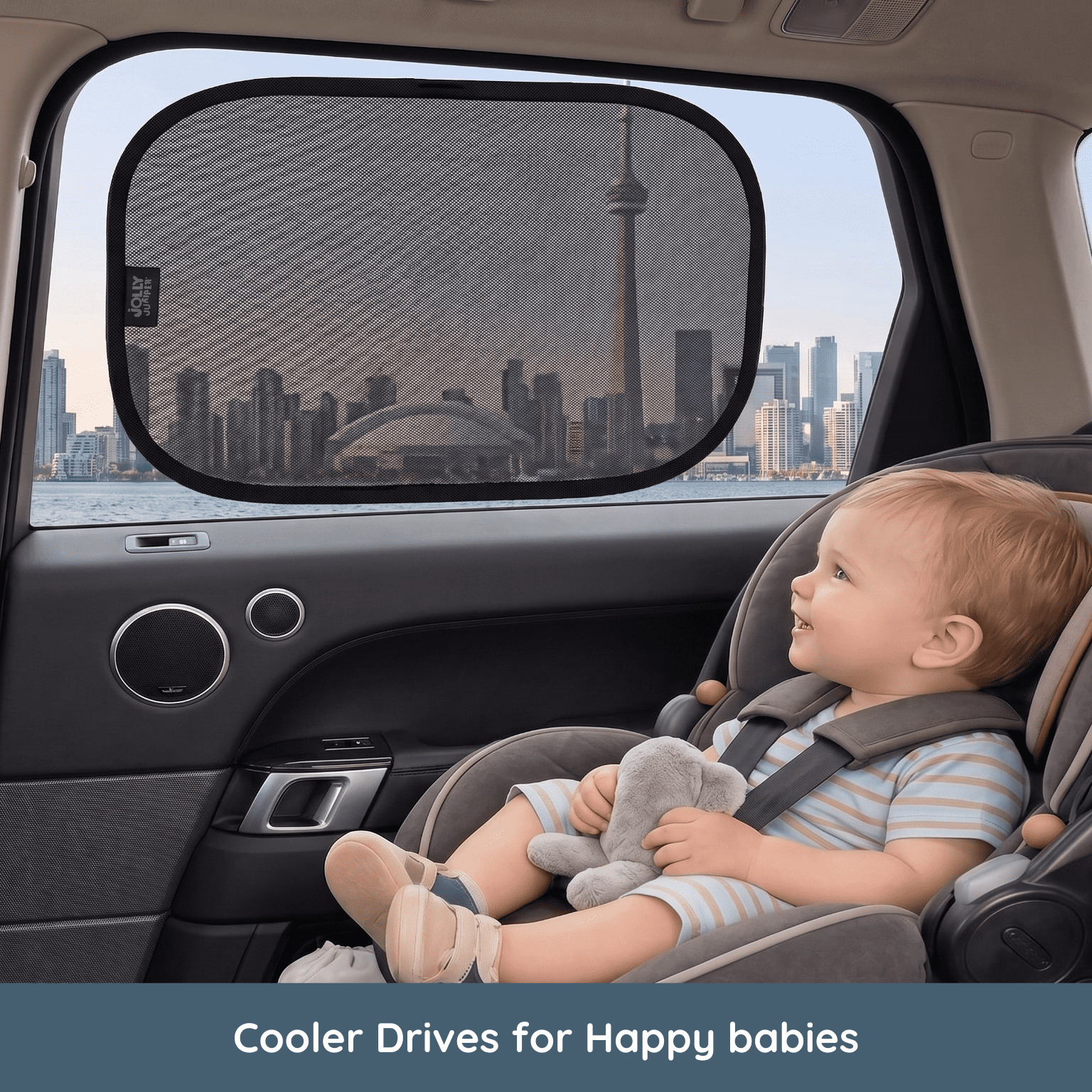 Pare-soleil adhésif Jolly Jumper (paquet de 2) – Noir | ENTREPRISE FIÈREMENT CANADIENNE | Protection UV et anti-éblouissement pour vitres de voiture | Adhérence facile, sans ventouses