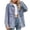 Blue, variant on AherBiu Jean Jacket Women Oversized Trendy Casual Denim Jackets Stretch Button up Fall Clothes Outerwear