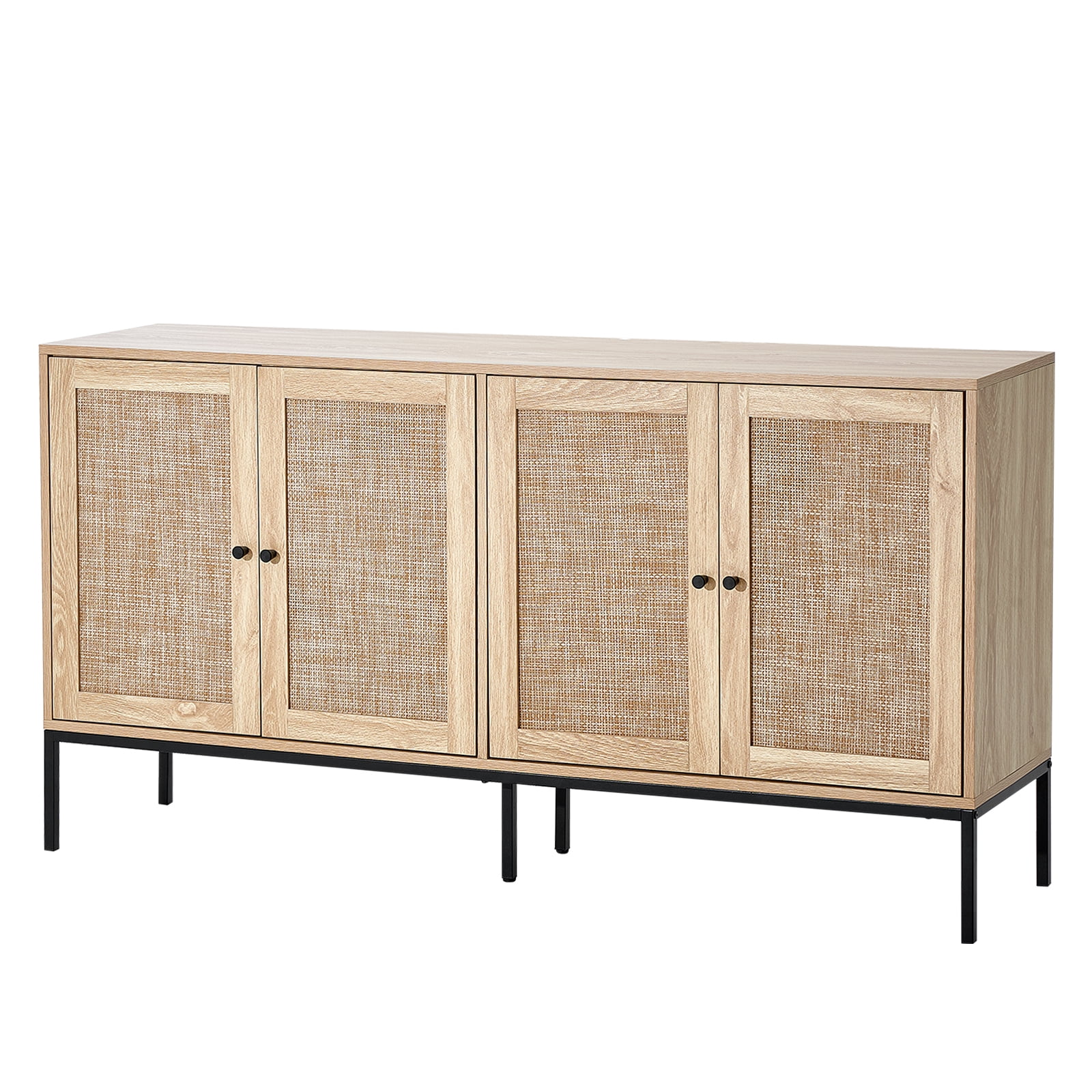 VEVOR Armoire de Rangement en Rotin avec 4 Portes Magnétiques et Tablettes Ajustables Naturel