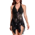 thumbnail image 4 of Bikini Set, Halterneck Comfortable Split Swimsuit  For Beach Black Print 5XL, 4 of 6