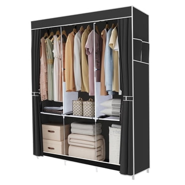 SUSUZI Portable Wardrobe Closet Multifunction Wardrobe Fabric Folding Clothes Storage Organizer Closet Cloth Wardrobe Bedroom Storage, Black