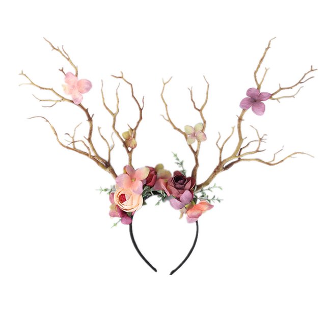 Christmas Fairy Tale Flower Headband Retro Tree Branch Deer Ears Antler Hair Hoop