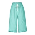 thumbnail image 4 of AherBiu Womens Capris for Summer Cotton Linen High Waisted Drawstring Cropped Pants Loose Lounge Capris Trousers, 4 of 6