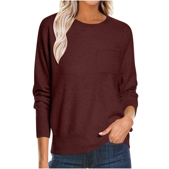 Women's Pocket Sweater 2025 - Lightweight Knit | Oversized Crewneck Pullover