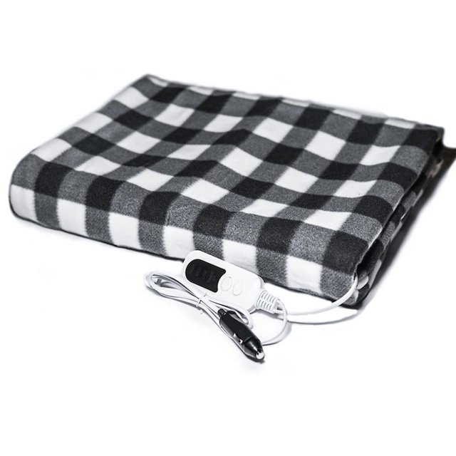 Electric Car Blanket 12 Volt Heated Grid Pattern with Auto-Off Timer Heat Resistance Carpet Safety Heating Rug for Cold Weather Black