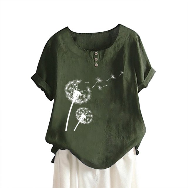 Birdeem Mode Femme Col Rond Manches Courtes Blouse T-Shirt Imprimé Hauts Amples