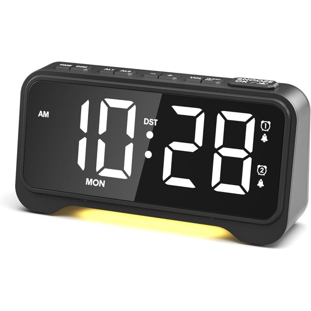 ROCAM Réveil Horloge Numérique, Réveils Simples et Bruyants pour Chambres, Grandes Touches, Réglage Facile, Grands Chiffres, Lecture Facile, Veilleuse à Variateur, Doubles Alarmes, Mode Jour de la Semaine Fin de Semaine, Mémoire d'Arrêt