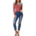thumbnail image 2 of INSPIRE CHIC Blouse pour Femme à Rayures à Blocs de Couleur à Manches Longues T-Shirt Décontracté m Rouge Gris, 2 of 7