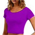 thumbnail image 2 of VSSSJ Hauts Courts pour Femmes Manches Courtes Col Rond Extensible Chandail Décontracté Ajusté Uni Confortable Été Basique T-Shirts Courts Violet Taille Unique, 2 of 5