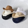 thumbnail image 2 of Straw Hat Ventilated Hollow  Collapsible Western Cowboy Beach Hat Photo Props, 2 of 10