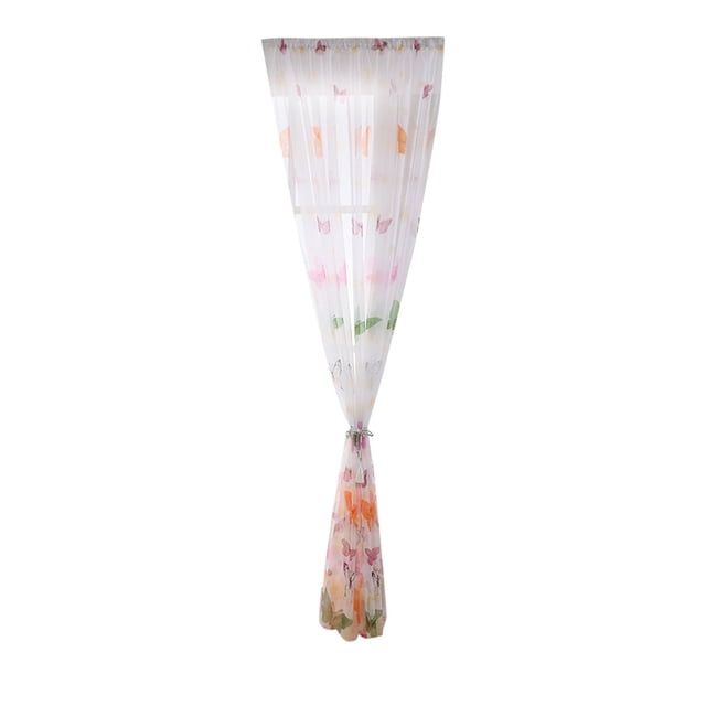 VogueV Butterfly Print Curtain Panel 250x100cm - Rod Pocket Sheer Window Drapes Pink