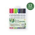 thumbnail image 1 of 12 Packs Dual Tip Colored Pens Brush and Fine Tip Pens Double Head Ended Colorful Drawing Pens Art Pens Felt Tip Coloring Writing Painting Lettering Markers (12 Assorted Colors), 1 of 5