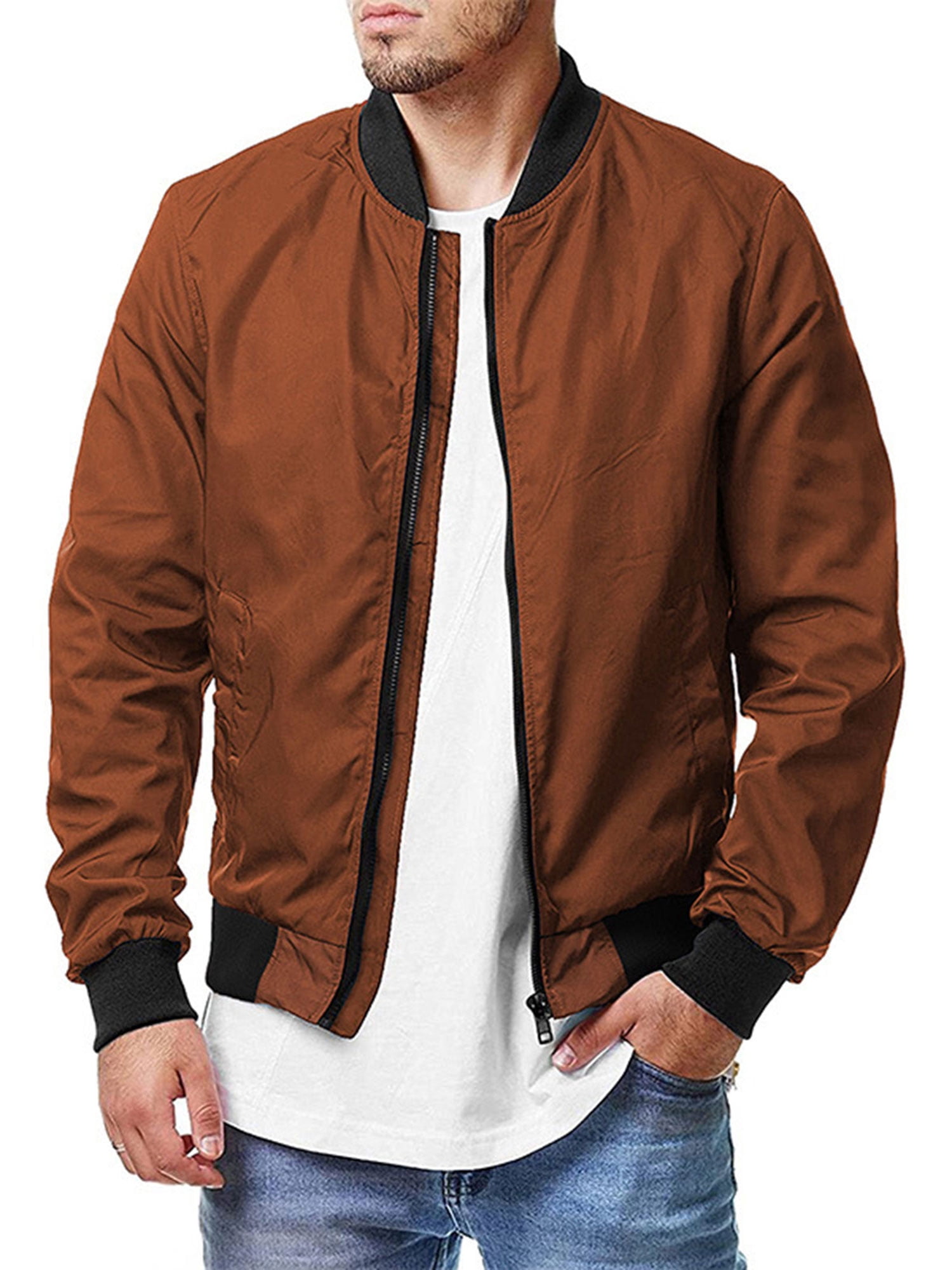 Faithtur Men's Bomber Flight Jacket Casual Patchwork Fall Winter Coats Zipper Closure Outwear