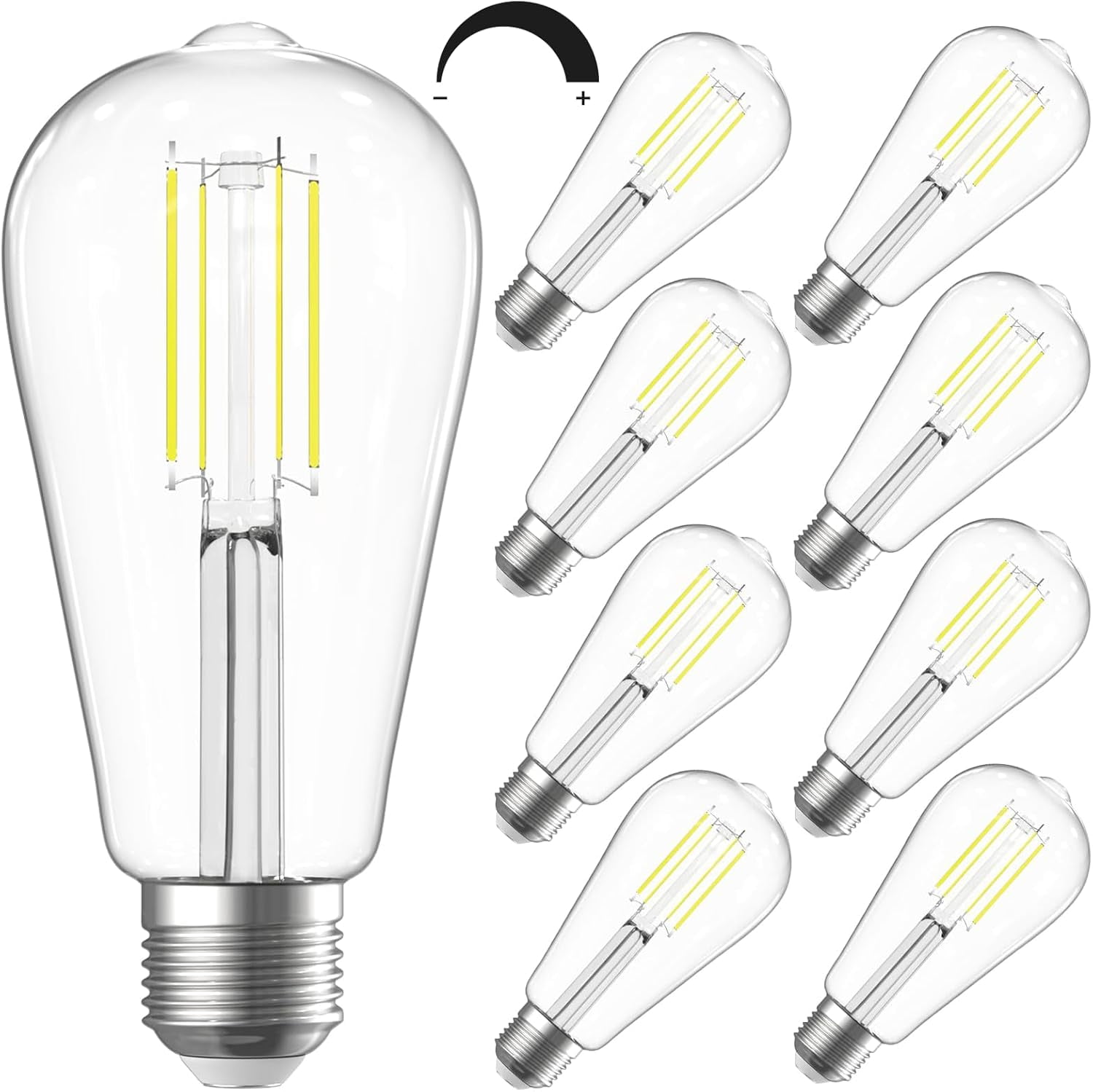 SHINESTAR ST58 E26 LED Edison Bulbs Dimmable 4000K Daylight White 60W Equivalent Antique Filament Lamps 8-Pack