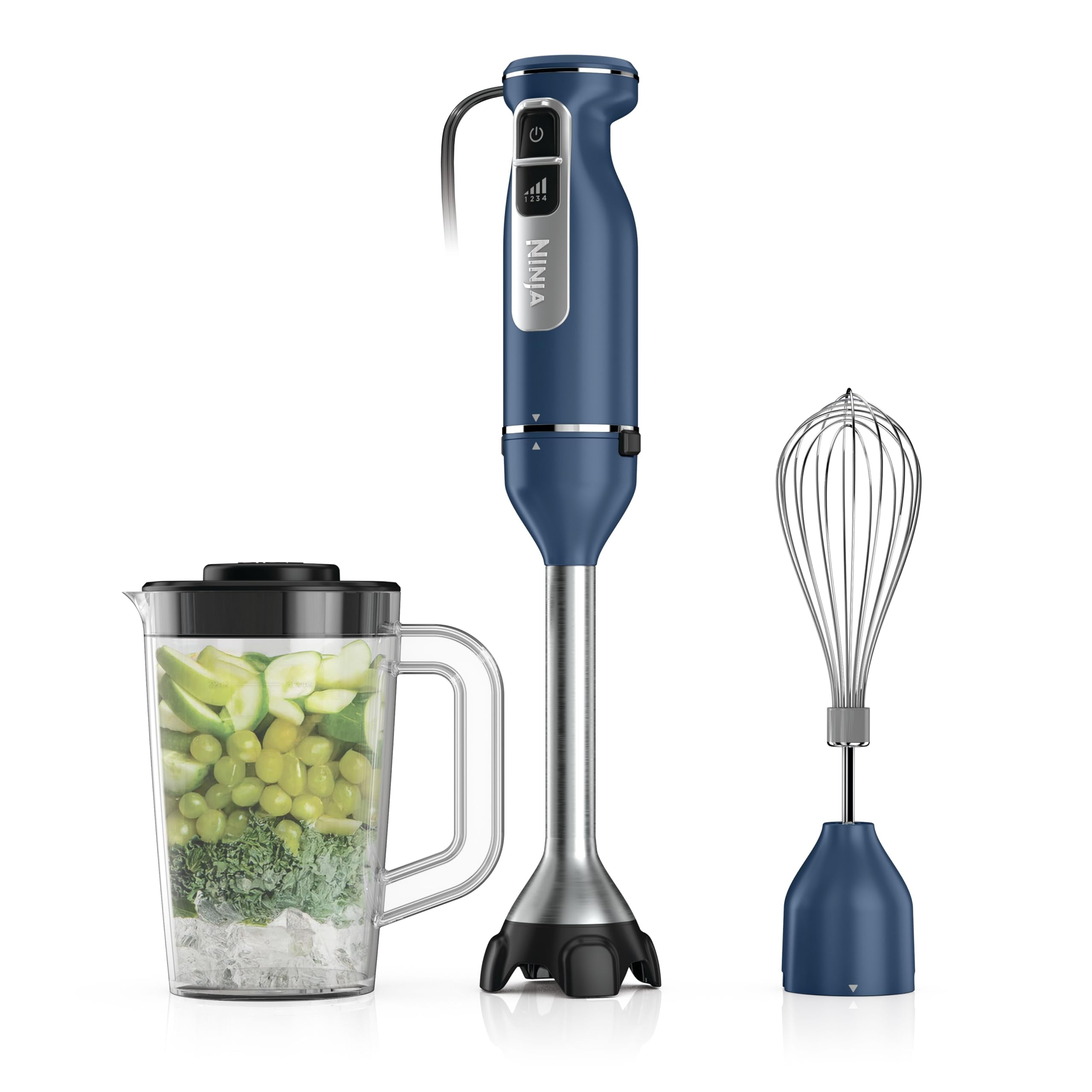 Ninja Immersion Blender and Whisk, Hand Stick Blender, 4 Speeds, with SplatterShield and PanProtect, 4-Cup Blending Vessel, Dishwasher Safe, 5-ft Cor