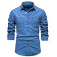 thumbnail image 3 of Men's Classic Denim Long Sleeve Shirt Solid Color Casual Button Down Work Shirt with Chest Pocket, 3 of 9