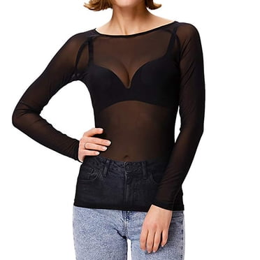 RXIRUCGD Tendance Décontracté Hauts à Manches Longues pour Femmes Articles en Liquidation Femmes Haut Transparent à Manches Longues Sans Coutures Gaine pour les Bras Chemise en Maille Blouse Hauts pour Femmes