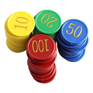 80Pcs Round Plastic Chips Counting Pieces Colored Gaming Slices Number Printed Chips