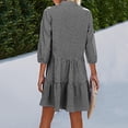 thumbnail image 4 of hotojiny Robes de Printemps pour Femmes Tendance à Carreaux Col en V Ourlet à Volants Robe Décontractée Manches 3/4 Boutonnée Tunique à Étages, 4 of 5