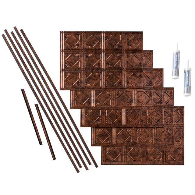 Fasade Traditional Style 4 Decorative Vinyl Backsplash Kit 15 sq ft Moonstone Copper