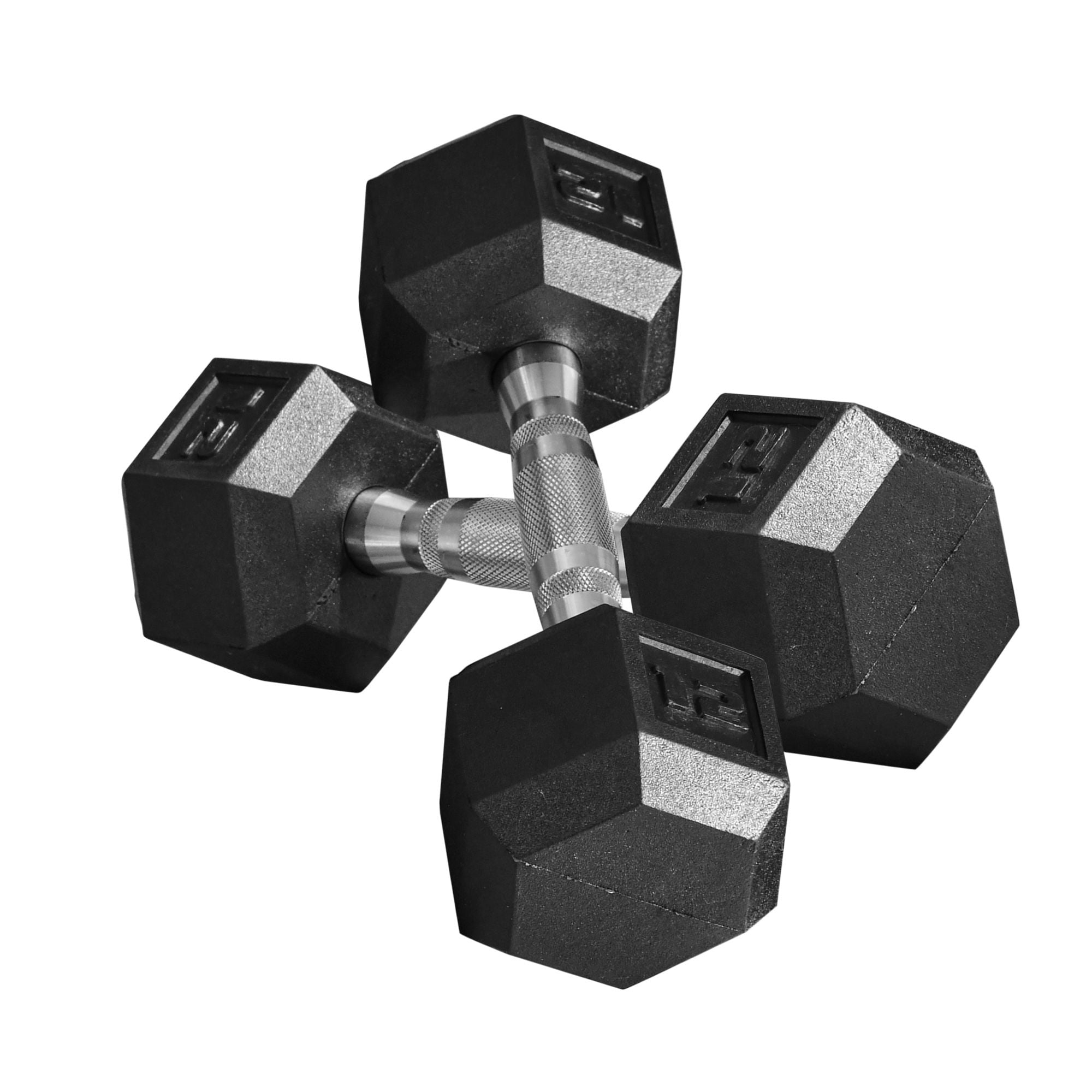 Soozier 24lb Rubber Dumbbell Set - 12lb Hex Weights for Home Gym & Fitness Training - Black Steel & Rubber Dumbbells for Strength Workouts
