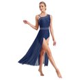 thumbnail image 2 of iiniim Femme Paillettes Strass Costume de Danse Lyrique Robe Fendue Sans Manches Bleu Marine TTG, 2 of 7