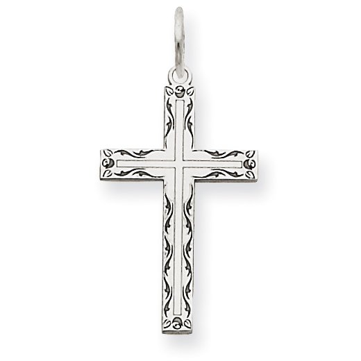 Charme Croix en Or Blanc 14K Conçu au Laser