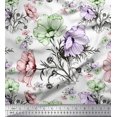 thumbnail image 1 of Soimoi Polyester Crepe Fabric Leaves & Anemone Flower Fabric Prints by Yard 42 Inch Wide, 1 of 3