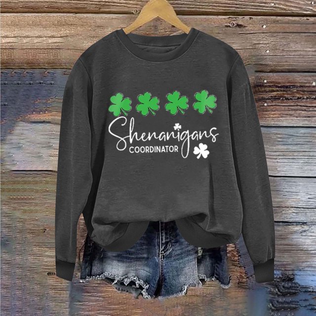 Saint Patrick Shirt Chandail à Col Rond pour Femmes Imprimé Fête de la Saint-Patrick à Manches Longues Fête de la Saint-Patrick Shirt