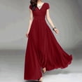 thumbnail image 2 of Ersazi Robe Chandail pour Femmes Robe à Col en V pour Femmes Couleur Manches Courtes Chiffon Fermeture à la Taille Robe de Soirée en Liquidation Rouge G, 2 of 7