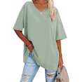thumbnail image 2 of Plebaso T-Shirts Surdimensionnés pour Femmes à Col en V à Manches Mi-Longues T-Shirts Décontractés Unis Confort Hauts Amples pour Femmes, 2 of 5