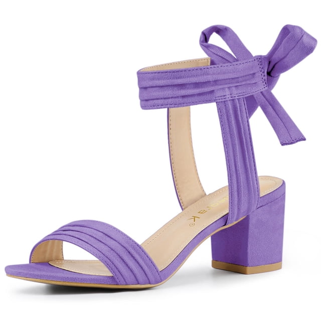 BLISSFUL STEP Women's Open Toe Back Ankle Tie Chunky Heel Sandals