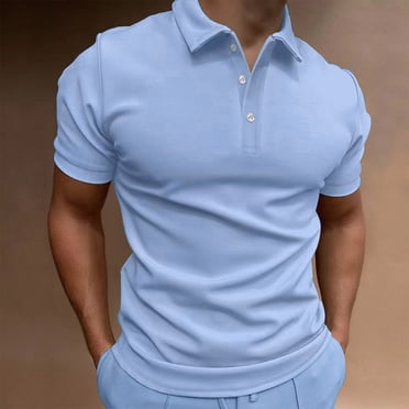 lcziwo Polo à Fermeture Éclair à Manches Courtes pour Homme, Coupe Ajustée Décontractée, Couleur Unie, Polo de Golf d'Été, Hauts de Chemise de Travail Business, 2024, Bleu Pâle, TTG