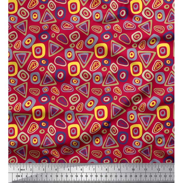 Soimoi Modal Satin Fabric Geometric Small Printed Craft Fabric by The Yard 42 Inch Wide
