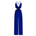 thumbnail image 4 of Womens Halter Neck Backless Loose Chiffon One-Piece Wide Leg Jumpsuit Overalls Full Length Long Pants Beach Boho Rompers, 4 of 7
