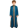 thumbnail image 1 of Moggemol Garçons Tunique Maxi à Manches Longues Dubai Traditionnel Satin Soyeux Faux Fendu Robe Bleu Foncé 6, 1 of 7