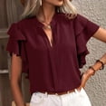 thumbnail image 2 of Dealovy Blouses for Women Dressy Double Layered Ruffle Short Sleeve Work Shirts V Neck Business Casual Top, 2 of 5