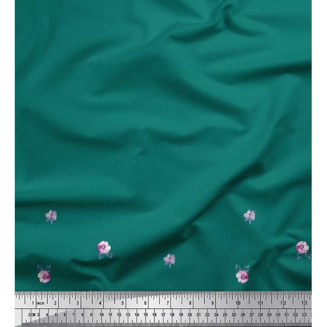 Soimoi Rayon Fabric Leaves & Anemone Flower Panel Decor Fabric Printed Yard 42 Inch Wide