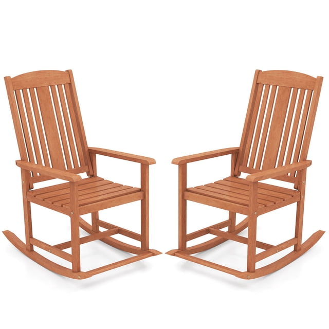 Costway 2 PCS Outdoor Rocking Chair with Slatted Seat Wide Armrests and Footrest for Patio