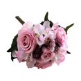 thumbnail image 1 of mmirethe Artificial Flowers Bouquet Fake Hydrangea Heads Realistic Roses Party Home Decorative Table Wedding Display Decoration Light Purple, 1 of 6
