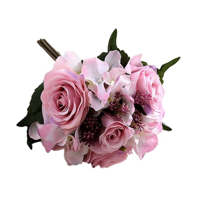mmirethe Artificial Flowers Bouquet Fake Hydrangea Heads Realistic Roses Party Home Decorative Table Wedding Display Decoration Light Purple
