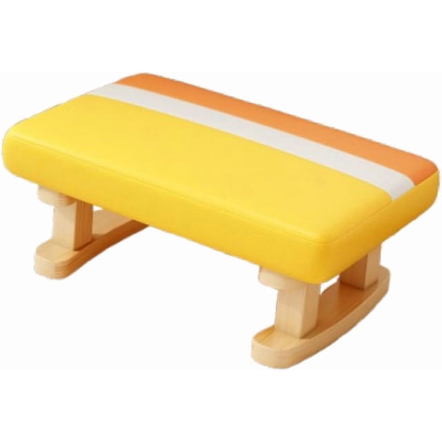 Rectangular chair step stool small footstool comfortable simple bench upholstered footstool footstool with wooden legs bed yellow (black)