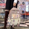 thumbnail image 4 of Women Cute Hit Color Backpack Student Canvas Knapsack with Pendant (Blue), 4 of 6