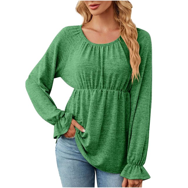 HKEJIAOI Polyester Femmes Long Sleeve Tops Crew Cou Solide Sortir Tops pour Women
