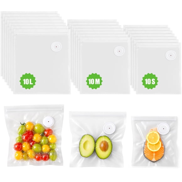 BoxLegend 30 Reusable Vacuum Sealer Bags with Air Valve - BPA-Free Food Saver Vacuum Sealer Bags for Sous Vide, Meal Prep, Food S