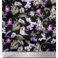 thumbnail image 3 of Soimoi Purple Polyester Crepe Fabric Bird,Leaves & Orchids Flower Decor Fabric Printed BTY 42 Inch Wide, 3 of 3